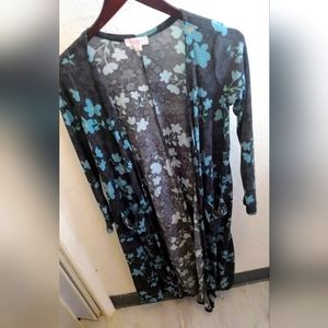 LuLaRoe Charcoal/Light Blue Floral Long Cardigan